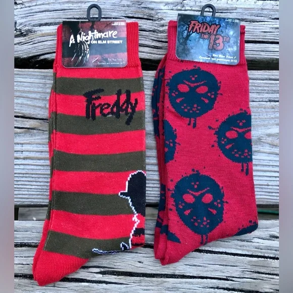 2/$10 Mens Halloween Movie Socks Nightmare Elm Street Friday The 13th Characters - Picture 1 of 4